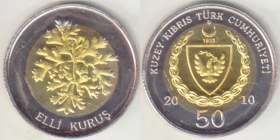 2010 Northern Cyprus 50 Kurus (Unc) A000636